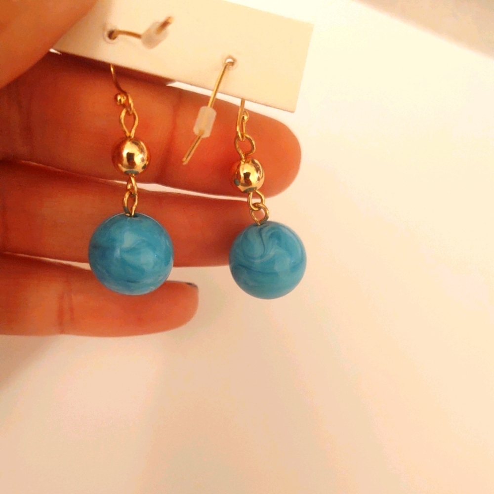 Lucky brand drop beaded earrings blue bead, BN!!